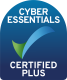 cyber essentials certified plus logo, with a blue background and a green and light blue tick symbol